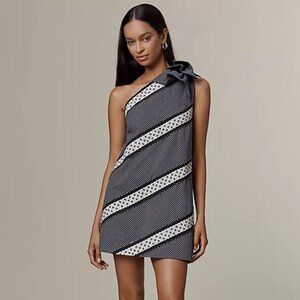 Maeve One Shoulder Embellished Mini Dress Sleeveless Size S Black White